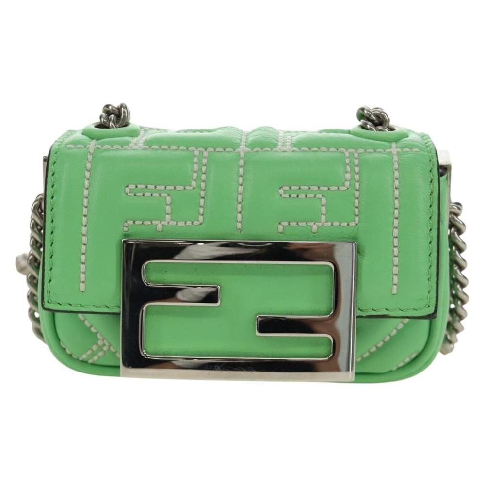 Fendi Nano Baguette Chain Shoulder Pouch Bag Silver